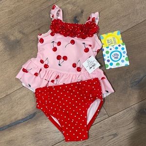Little Me Cherry Ruffle Bikini, Size 3-6 Months, Brand New